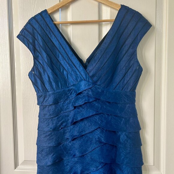 Adrianna Papell Dress SZ8 Navy Blue Shimmery Mermaid Layered Formal Cocktail - Picture 6 of 9
